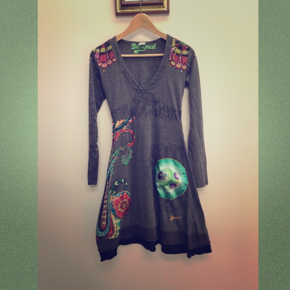 Desigual Sequin Long Sleeve Dress Sz M
